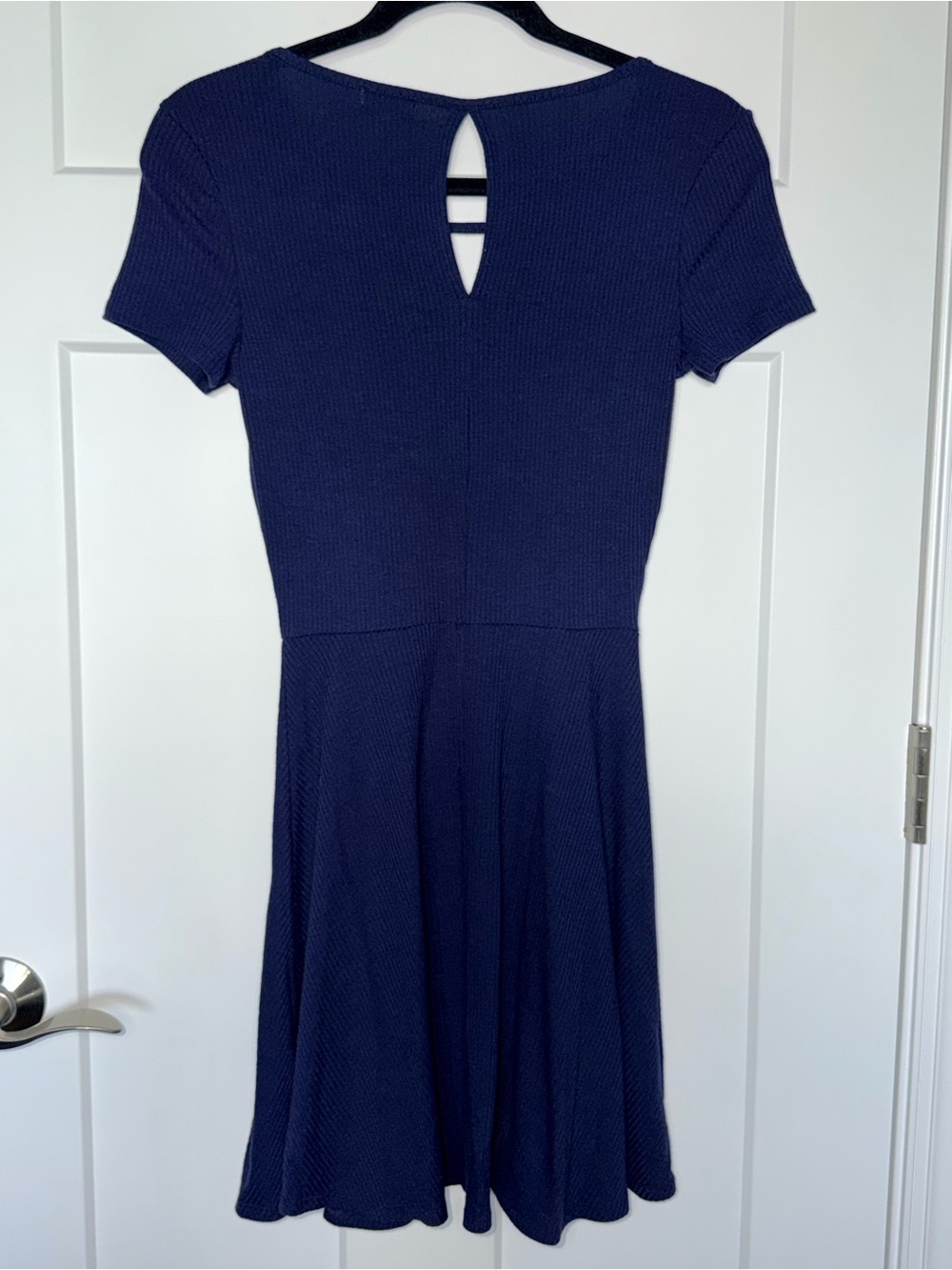 Navy Ribbed Keyhole Mini Dress - Picture 2 of 3